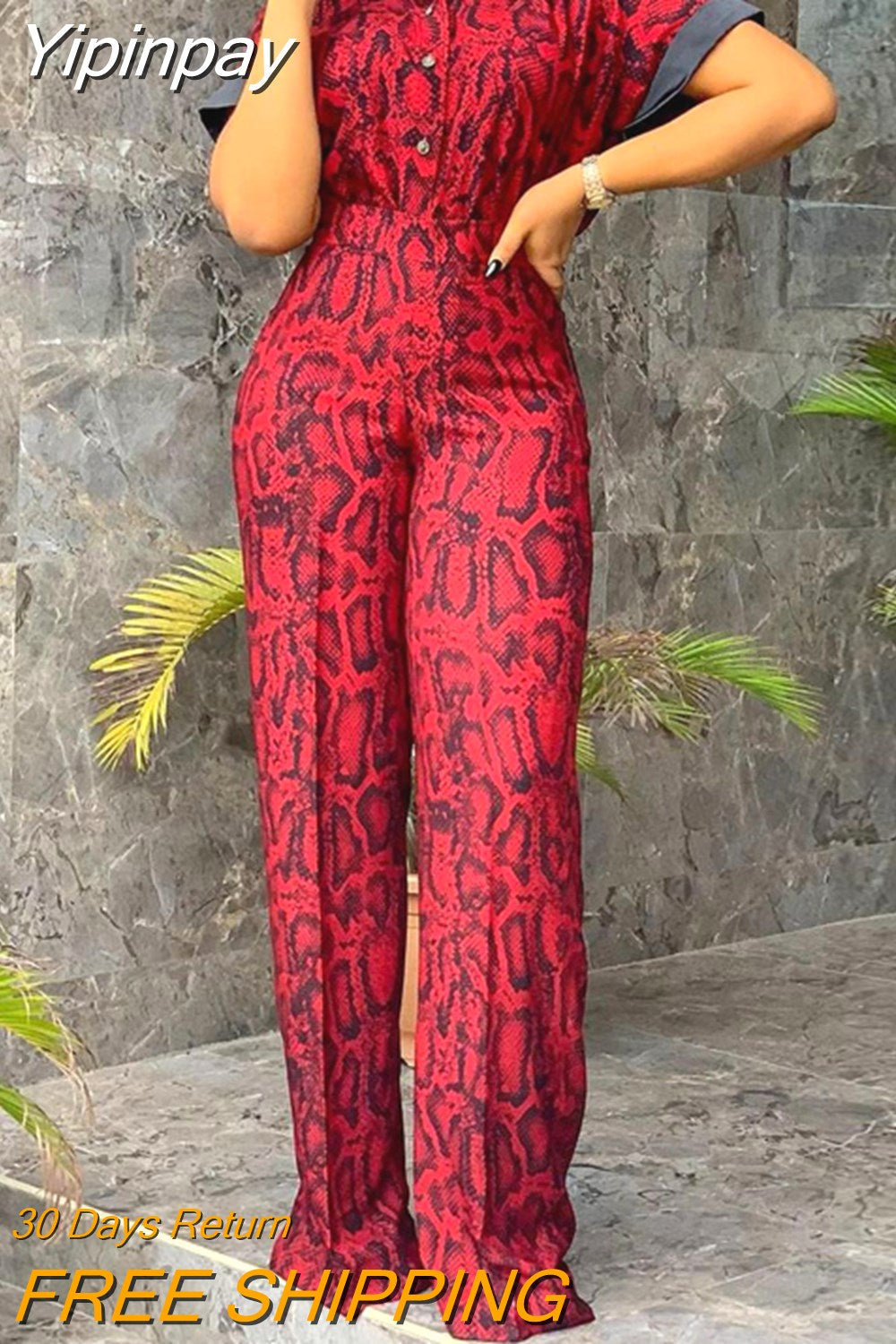 Yipinpay for Women Snakeskin Print Top & Pants Set Two Pieces Casual Womens Outfits