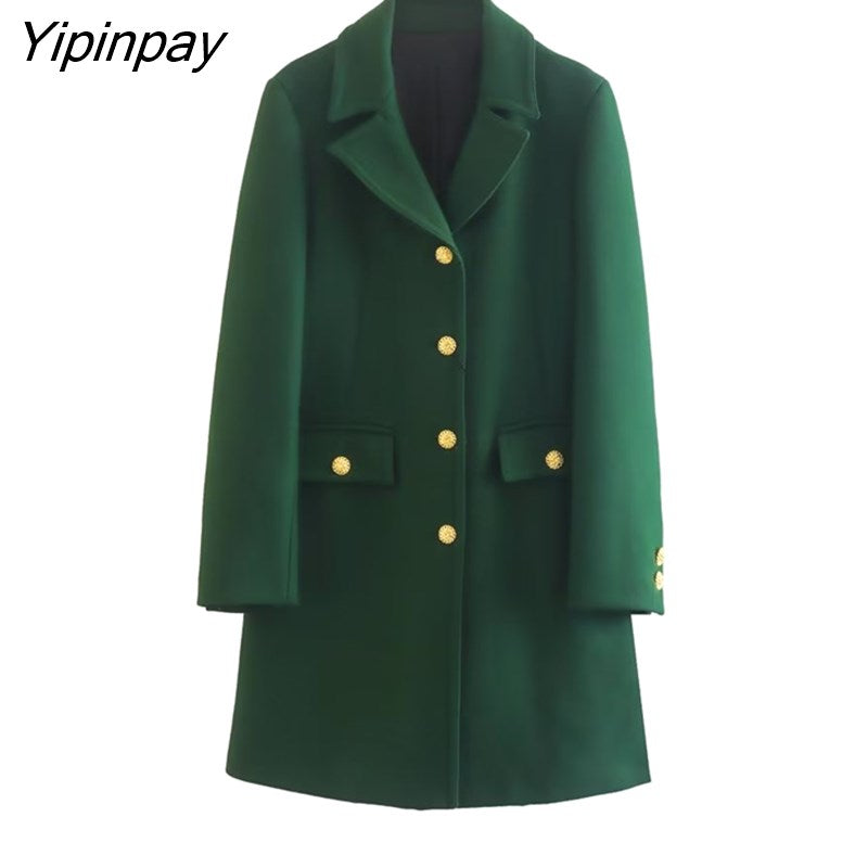 Yipinpay 2023 Winter Ladies Coat Blends Women Long Sleeve Single Breasted Jacket Slim Warm Basic Female Fashion Overcoat