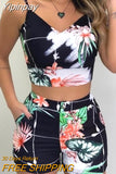 Yipinpay Print Suit Two-piece Women's Tropical Print Suspender Top and Fashionable Street Casual Shorts Suit Female Summer