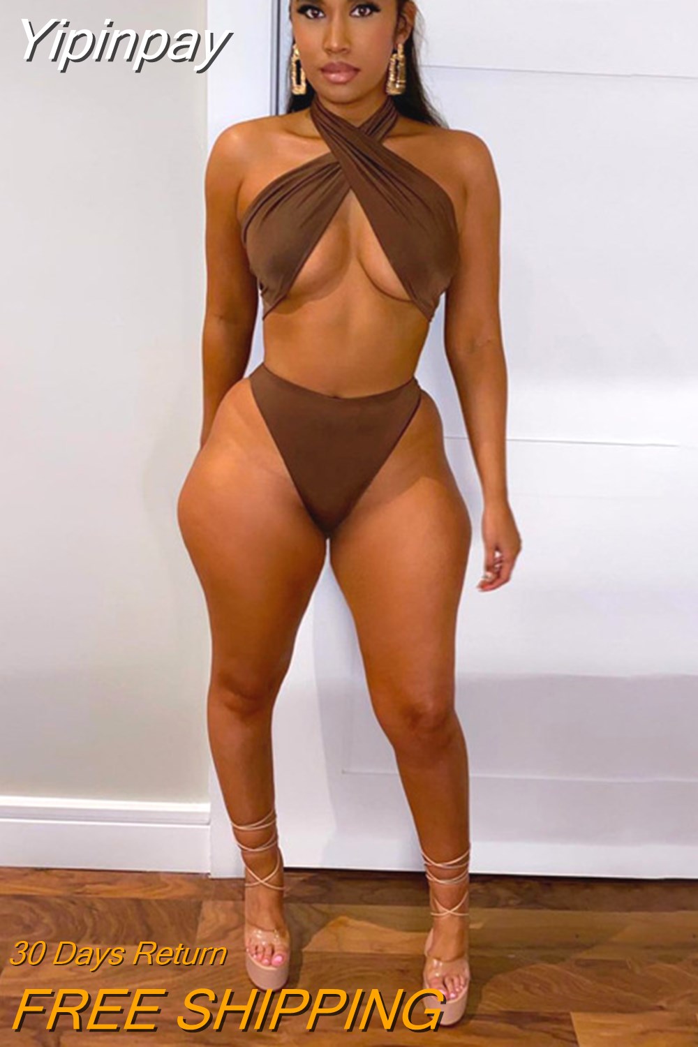 Yipinpay 2 Piece Set Bikini Suit Women Summer Halter Crop Tops And High Waist Bikini Thong 2023 Femme Sexy Beach Party Swimsuit