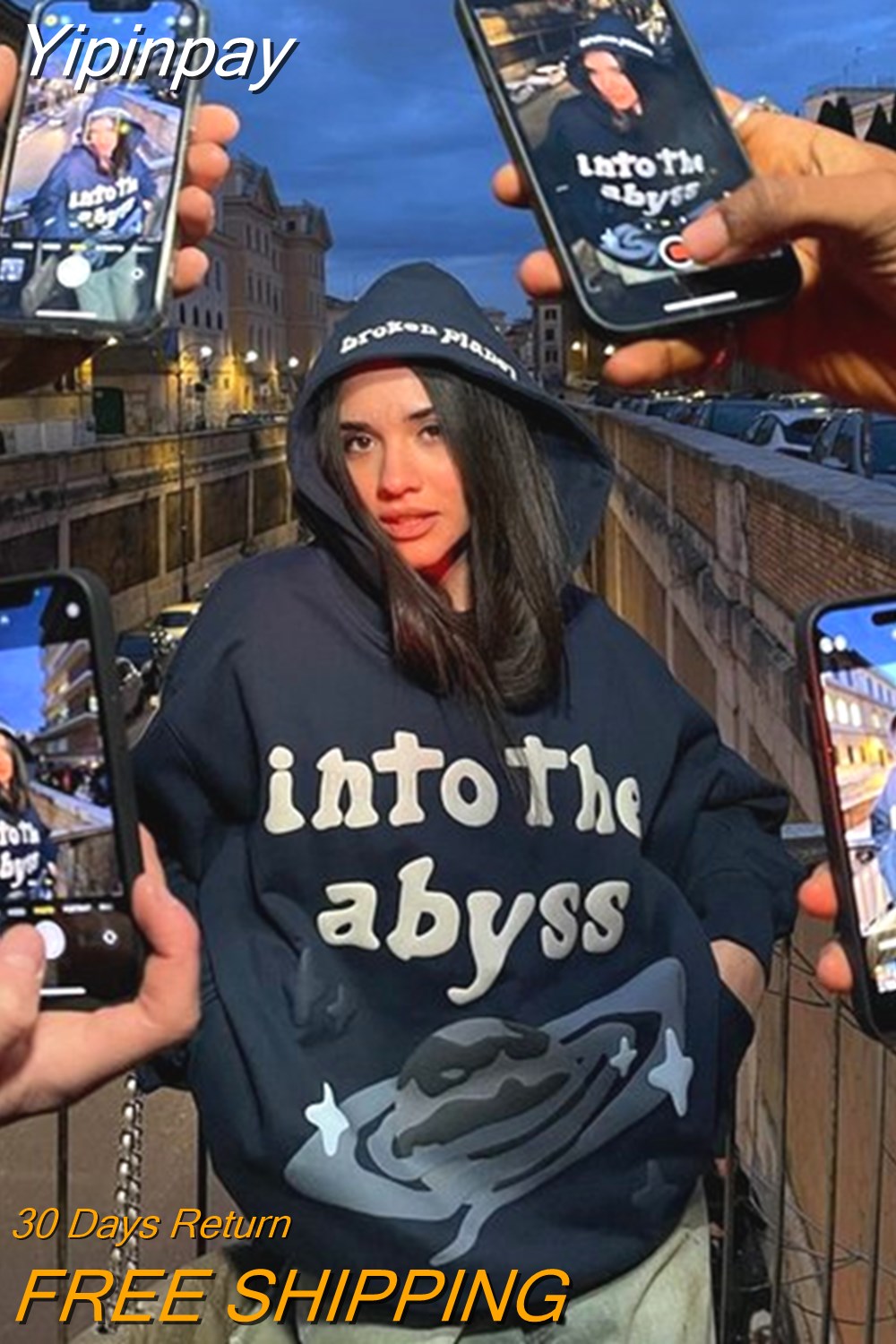 Yipinpay Street Popular Gothic Foaming 3D Print Hoodies Women Y2K New Harajuku Hip Hop Sweatshirt Unisex Casual Loose Hoodie Top