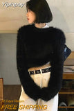 Yipinpay Crop Tops Woman Casual Knitted Sweater 2023 Autumn Long Sleeve Pure Color Pullover Elegant Korean Fashion Clothing Female