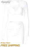 Yipinpay Fashion Elegant Sexy Twist Cut Out Long Sleeve 2 Piece Sets Summer Y2k Outfits Matching Set Crop Top And Skirts Women
