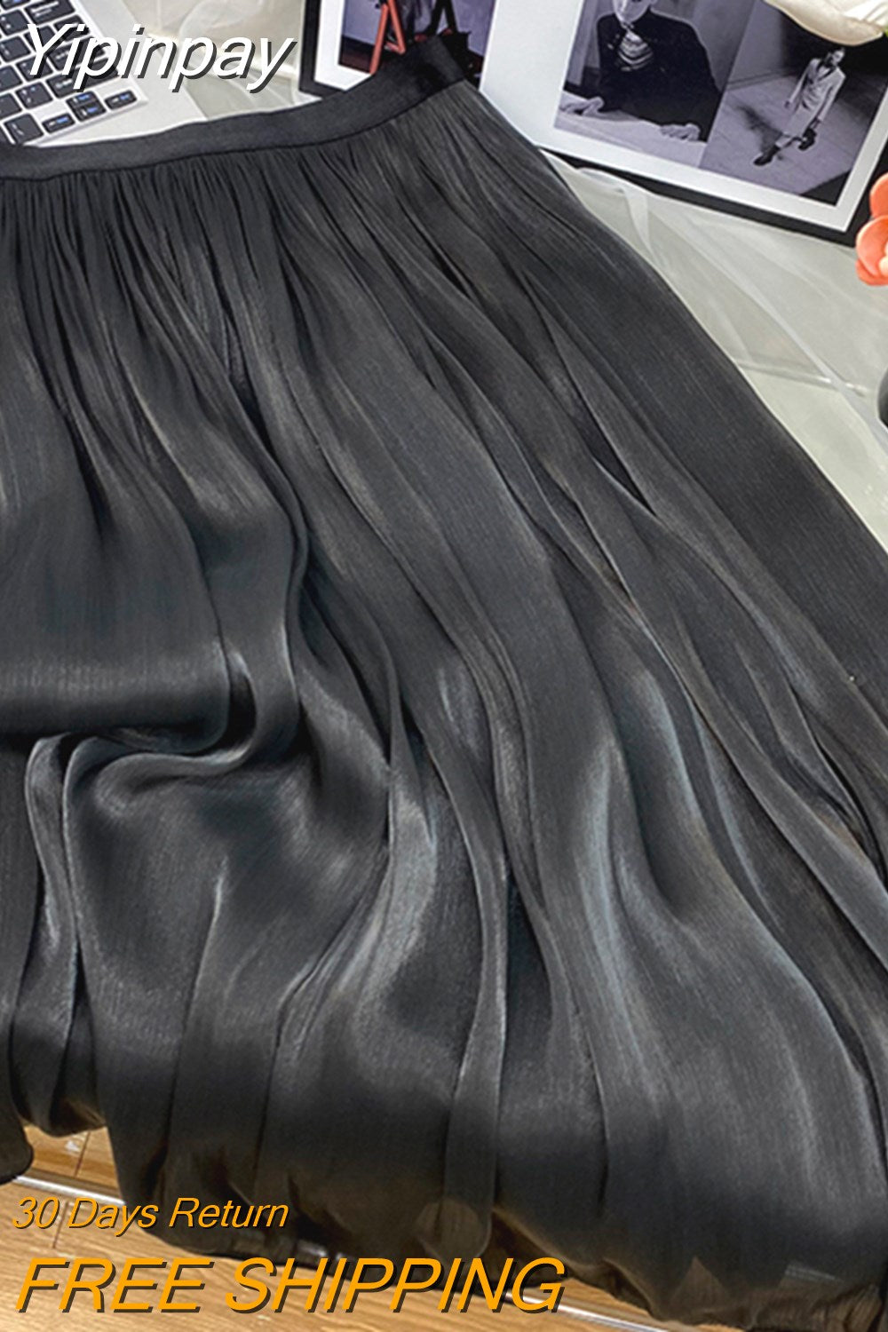 Yipinpay 2023 New Stylish Chiffon Pleated Skirt Women Solid Color Elegant Luxury Princess Fairy Midi Skirts Ladies Gentle Jupes