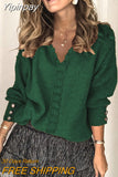 Yipinpay autumn and winter new lace V-neck coat head sweater ladies loose long sleeve solid color sweater pullover tops