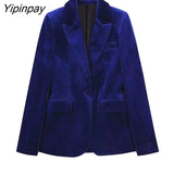 Yipinpay New Women Autumn Velvet Blazer Pants Set 2023 Fashion Office Single Button Jacket Coat Female Oversize Clothes Outerwear