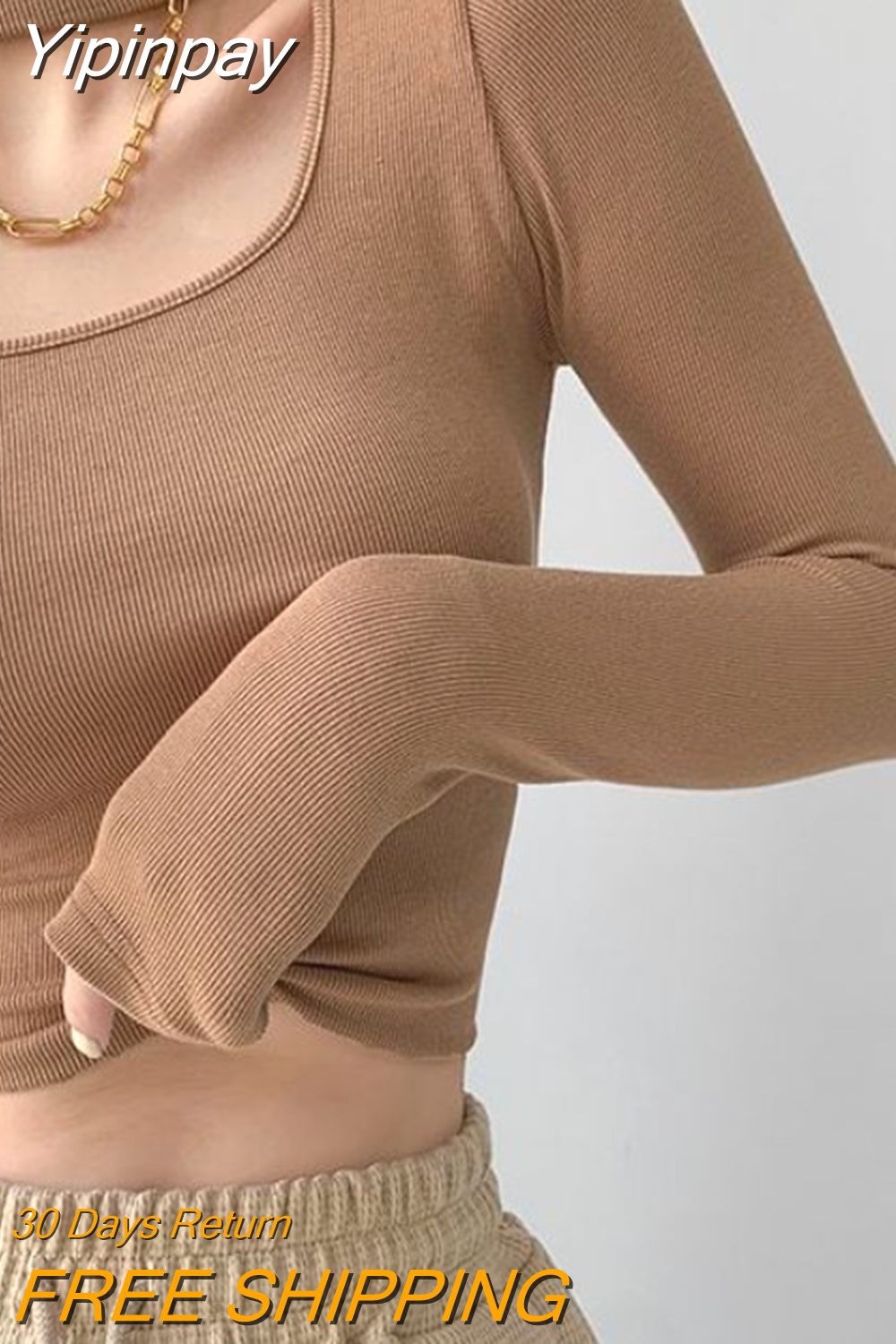 Yipinpay Street Hollow Out Halter Crop Tops Women Fashion Design Slim Long Sleeve T-shirts Grunge Clothes 2023 New