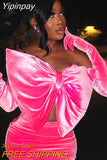 Yipinpay Piece Set Women Velvet Outfits Sexy Strapless Big Bowknot Corset Top+High Waist Mini Skirts 2023Spring Fall Night Prom Party