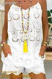 Yipinpay Two Piece Sets Women Outifits Casual V-Neck Sleeveless Camis Eyelet Embroidery Tassel Top Shorts Set 2023 Fashion Women Suit