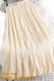 yipinpay 2023 Korean Summer Fashion Wave Pleated Long Midi Skirt Women Solid Color Casual Kawaii High Waist Mid-Calf Skirts