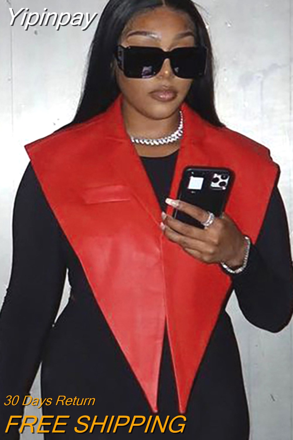 Yipinpay Women Notched Collar Faux Leather PU Tank Tops Ladies Sexy Sleeveless Shawl Vest 2023 Fall Harajuku Lolita Clothing