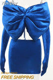 Yipinpay Piece Set Women Velvet Outfits Sexy Strapless Big Bowknot Corset Top+High Waist Mini Skirts 2023Spring Fall Night Prom Party