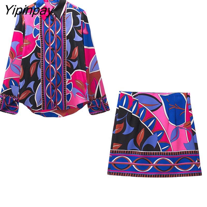Yipinpay 2023 Print Shirt Women Vintage Long Sleeve Top Female Fashion Streetwear Collared Shirt Woman Summer Elegant Blouses