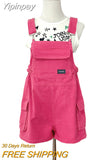 Yipinpay Fashion Women Shorts Jumpsuits And Rompers High Quality Solid Plus Size Woman Strap Rose Red Jeans Overalls Shorts Female