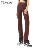 Yipinpay Straight High Waist Stretch Jeans Woman Casual Light Blue Jean Trousers Black Denim Pants Ladies