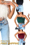Yipinpay Women Clothes Artificial Fur Feather Vest Summer 2023 Sleeveless T-shirts Strapless Fluffy Backless Slim Tube Tops Streetwear