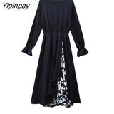 Yipinpay dress Vintage Autumn Women Dress Tie dye Patchwork Long dress Ladies dresses Korean style Fashion 2023 NEW