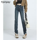 Yipinpay High Waist Stretch Split Straight Skinny Jeans Woman Casual Korean Denim Pants