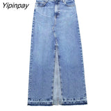 Yipinpay Women Spring Autumn Denim Skirt 2023 New Fashion Designer Mid-Calf Skirt High Street Party Zipper Casual Dresses