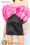Yipinpay Bowknot Patchwork Bodycon Dress For Women Evening Mini Dress Sleeveless Backless Party Dresses Strapless Short Dress