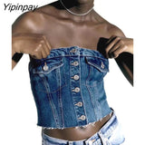 Yipinpay 2023 Fashion Woman Denim Corset Wrap Chest Tops Casual Backless Sleeveless Sexy Button Decoration Summer Causal Sling Tops