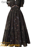 Yipinpay Black Floral Midi Dress Women Short Sleeve French Elegant Dress Beach 2023 Summer Casual Korean Evening Party Dress