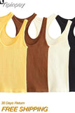 Yipinpay Cut Out Tank Top Female Yellow Knitted Crop Top With Straps Seamless Basic Tops Women Streetwear Summer White Black Top