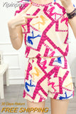 Yipinpay Summer Loose Oversized Sweet Elegant Printed Women's Shorts Set Casual Fashion Short Sleeved Top T-shirt Shorts 2-piece Set