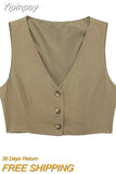 Yipinpay Fashion Women's Vest 2023 Summer V-Neck Vests for Women Female Elegant Chic Single-breasted Casual Waistcoat Tops New In