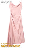 Yipinpay Pink Slip Long Dress Women Backless Satin Dress Woman Asymmetric Evening Party Dresses For Women 2023 Sexy Summer Dresses