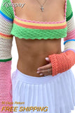 Yipinpay Women Summer Crop Tops Sweater Sexy Hollow Out Splicing Crochet Square Neck Long Sleeves Knitted Camisole Streetwear for Girls