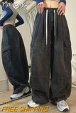 Yipinpay Harajuku Cargo Baggy Blue Jeans Streetwear Hip Hop Oversize Casual Wide Leg Vintage Demin Pants
