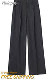 Yipinpay Gray Striped Pants Women High Waist Baggy Pants Woman Office Casual Summer Women's Pants Y2k Streetwear Wide Leg Trousers