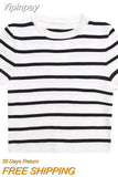 Yipinpay Fashion 2023 Striped Knit Women Tops Female Summer O-Neck Short Tops Ladies Chic Casual Slim Tops Clothes Free Shipping