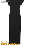 Yipinpay 2023 Black Long Dress Women Summer Bodycon Dress Women Short Sleeve Elegant Party Dresses Midi Evening Dresses For Prom