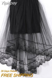 Yipinpay Vintage Women Stretch High Waist Lace Skirt Women Skater Flared Pleated Swing Long Summer Skir