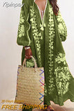 Yipinpay Printed Hollow Out Loose Midi Dresses Women Sexy O Neck Long Sleeve Dress 2023 Summer Fashion Chic Office Ladies Vestido