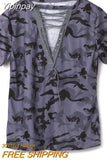 Yipinpay Shirt Camouflage Colorful Tops Fashion Women's Clothing Summer Ladies Short Sleeve Loose T Shirts Women Summer 2023