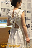 Yipinpay Neck Back Lace Up Ruffle Open Back Sleeveless Dress Women Casual Vestidos Mujer Black White Vest Minimalism Summer Dress