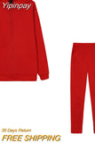 Yipinpay Tracksuit Women Two Piece Set Autumn Winter Loose Hood Sweatshirt Pullover Pants Suit Streetwear Casual Female Sportswear