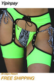 Yipinpay Women's Garter Belt Patchwork Hollow-Out Tie-Up Open Crotch Garter Sexy Lingerie High Thigh Bands Y2K Streetwear