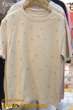 Yipinpay 2023 Summer Women T-shirt Casual Loose Diamond Cotton Half Sleeve Tshirt Big Female Basic Tops Tees Heavy Industry 4XL