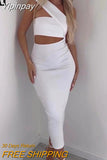 Yipinpay Cut Out White Dress Women Bodycon Long Dress Women Asymmetric Midi Evening Party Dresses For Women Sexy Summer Dresses
