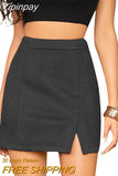 Yipinpay Women's Bag Hip Short Skirt High Waist Zipper Autumn Winter A-line Solid Color/Leopard Print Skirt