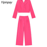 Yipinpay 2023 Women Solid Blazer Pant Sets Spring Autumn Long Sleeve Office Outfits Double Breasted Jacket Zipper Trouser Outwear