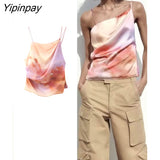 Yipinpay Women Fashion Tie-dyed Camisole Tops 2023 Vintage Sexy Folds Backless Shirts Female Side Zipper Camis Mujer