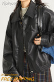 Yipinpay Style Leather Jacket Women Streetwear Moto Biker Zipper Leather Coat High Street Fashion Trend Loose PU Leather Jacket 2023