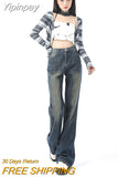 Yipinpay Blue Slightly Flared Jeans Women High Waist Casual Wide Leg Pants Y2k Korean Femme Slimming Small Denim Trousers Summer