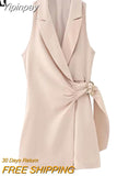 Yipinpay 2023 Woman Short Playsuit Blazer Style Jumpsuit Women Buckle Wrap Elegant Summer Woman Jumpsuit Sleeveless Combinations