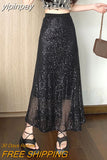 yipinpay Shiny Sequins Long Midi Skirts Women 2023 Spring Summer Pack Hip Mermaid Skirt Girls Y2K Casual Elegant A-line Faldas